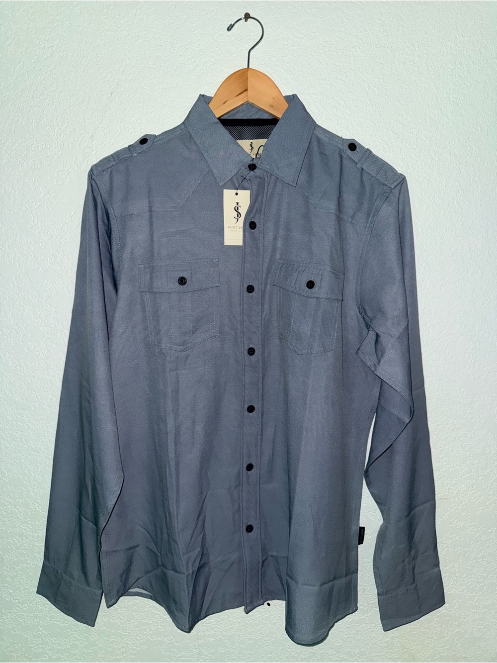Men's Long-Sleeve Dress Shirt in Slate Blue - Unbranded